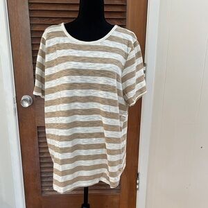 NYDJ Beige and White Striped Top